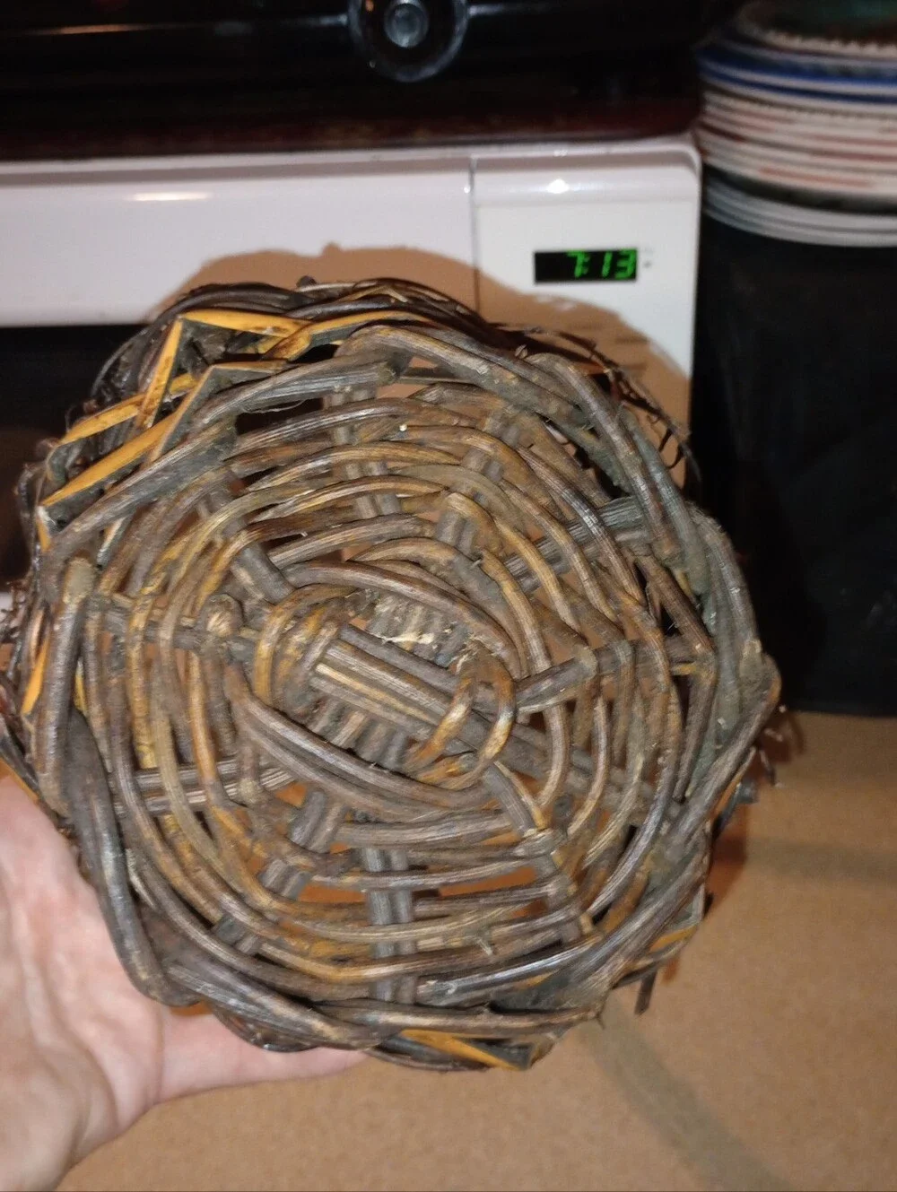 Handwoven Brown Rustic Willow Basket with Handle - Home Accents
